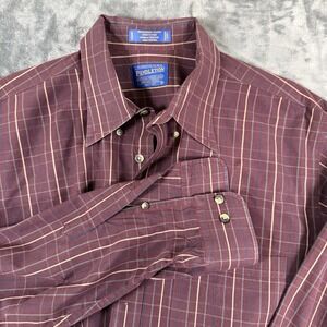 Pendleton Broadway Cloth Men's L Burgundy Plaid Cotton Long Sleeve Button-Up Sh…